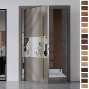 Entry Door by Yohome combines sturdy solid wood, sleek modern pivot design.