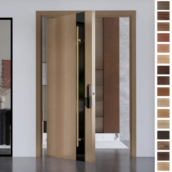 Modern Entry Door with custom handle, pivot opening, and high security.