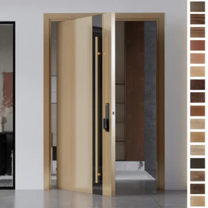 Entry Door in Italian style with modern wooden design.