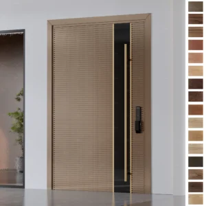 Entry Door crafted in a sleek pivot style with timber planks.