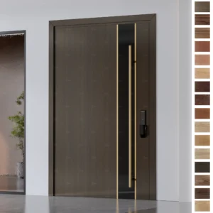 Solid wood Yohome Entry Door with strip handle.