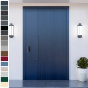 Entry Door crafted in sleek blue aluminum, ideal for stylish modern homes.