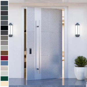 Entry Door made from solid cast aluminum for villa houses.