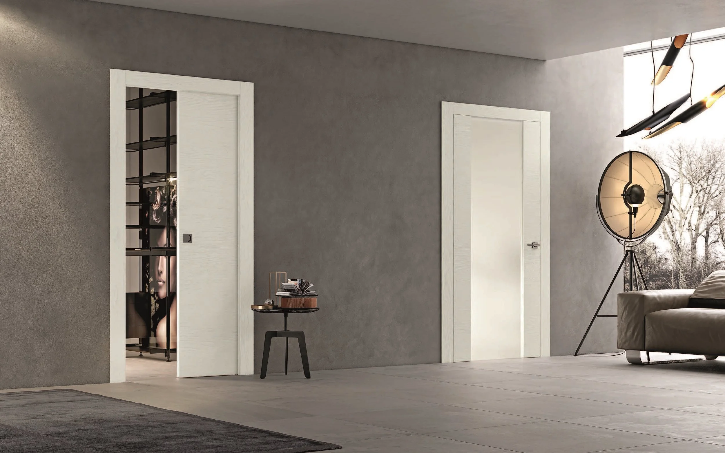 Close-up of a rustic wood flat door with a smooth, polished finish.