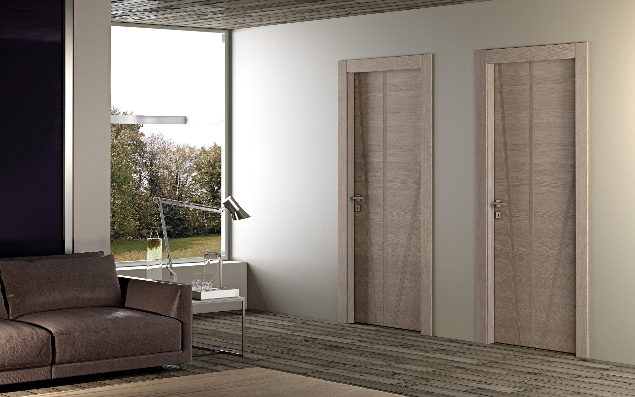 A beautifully crafted wood flat door featured in a modern apartment's entrance.
