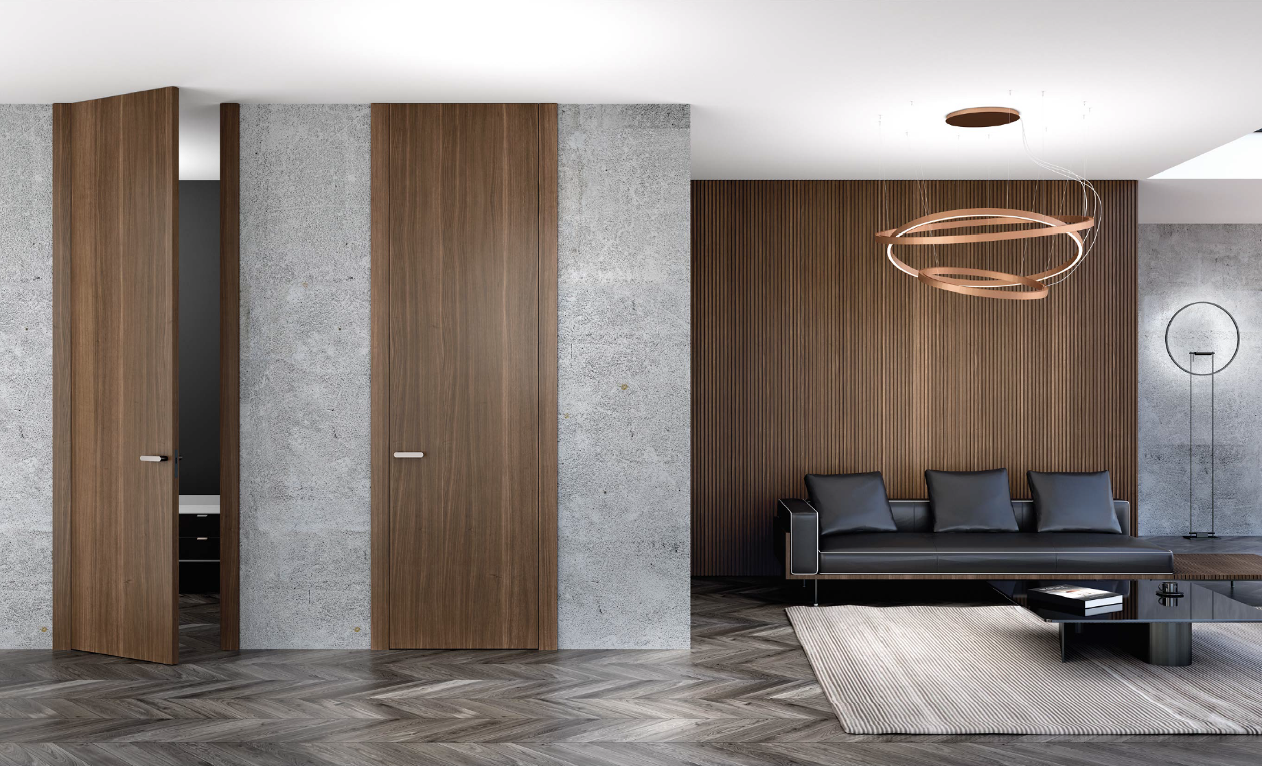 Custom-built wood Invisible Door for elegant and concealed room entry.