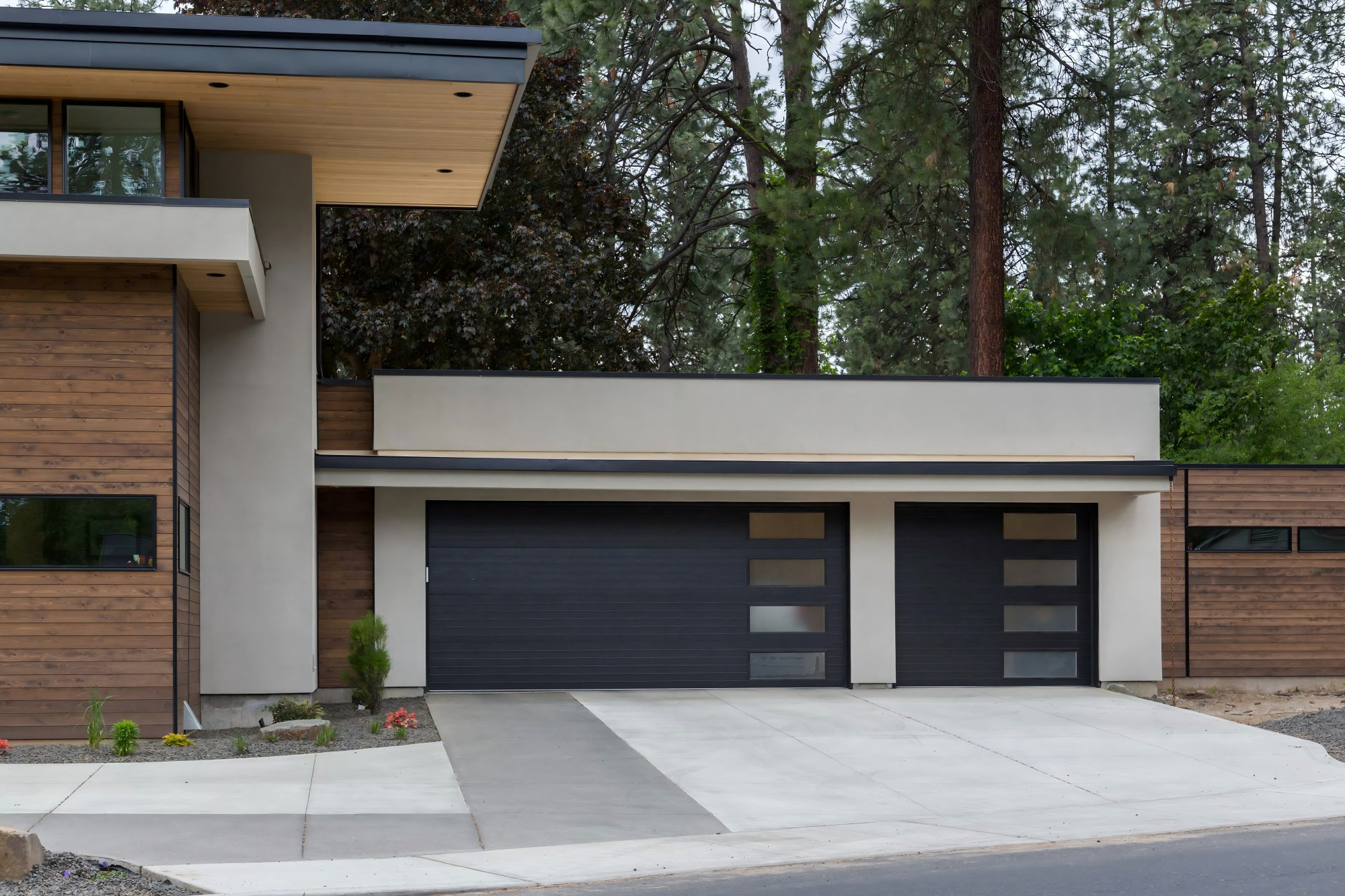 Automatic garage door with remote control opening system.