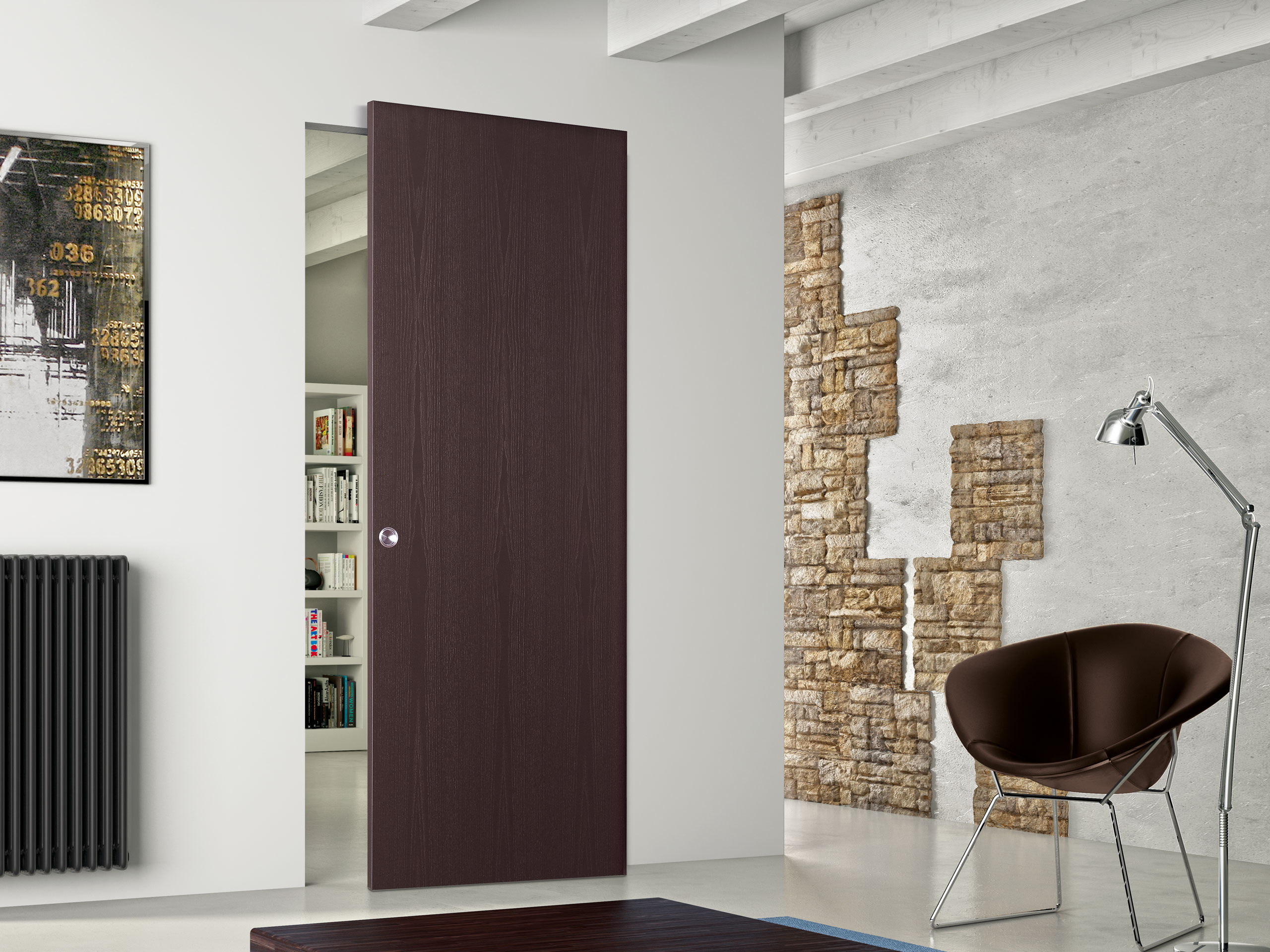 Modern interior with a sleek ghost door blending seamlessly into the wall.
